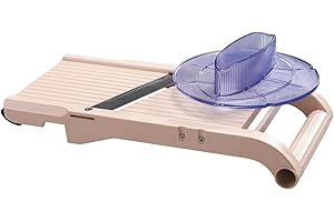 LOUIS TELLIER Benriner - Mandoline Japonaise Premium 120 mm + Poussoir de sécurité - ABS + INOX - Tranche Fruits et Légumes et Réalise Frites et Juliennes - 3 Lames Interchangeables