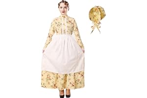 BPURB Women's Pioneer Dress Floral Prairie Pilgrim Colonial Civil War Dress Maid Dress Laura Ingalls Costume