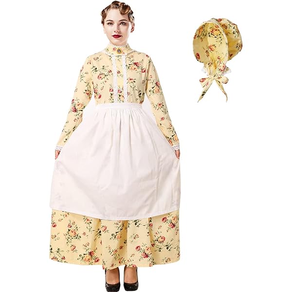 Pilgrim Pioneer Kostuum Prairie Koloniale Bloemenjurk voor dames, Lichtblauw