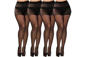 YOGINGO 4 PCS Sheer Tights for Women, Black Tights, Women's Tights High Waist With Support and Reinforced Toes Pantyhose, Nude Tights Silk Sheer Soft Tights 20 Denier