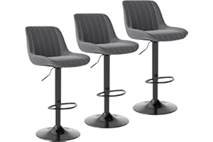 Youhauchair Sgabelli Cucina Set di 3, Sgabello Cucina Regolabile in Altezza con Schienale, Sgabelli Bar in Pelle PU, Sgabello Alto Moderni Design, Grigio scuro