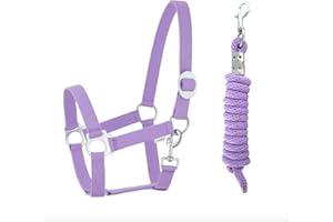 JA HORSE Set di cavezza con moschettone regolabile, cavezza cavallo, cavallo in legno (moschettone lavanda, pony)