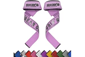 BEAR GRIP Correas de Levantamiento de Pesas con Acolchado Premium de Neopreno, Doble Costura Reforzada, 100% Algodón, Longitud Extra Larga