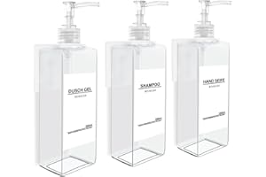 Roselee Juego de 3 dispensadores de jabón para Pared, dispensador de jabón para Ducha sin Agujeros, dispensador de jabón de 500 ml, dispensador de champú Transparente con Embudo y Etiquetas