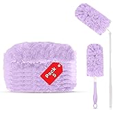 Disposable Microfiber Feather Duster for Home Cleaning with 5 Refills-1 Short+1 Long Handle-Multipurpose Dusting Brush with B