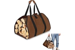 yotutun Toile Sac à Bûche Cheminée, Grande Capacité Sac de Transport pour Bois de Chauffage avec Anti-dérapantes Solide Poignées Sac de Transport de Bûches pour Poêles à Bois Camping (Marron)