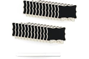LEOEZYA 24 Pezzi Lavagnetta in Legno on 1 Pennarello,Cartellini Prezzi,Mini Lavagna,Cartoncini Segnaposto,Lavagnette Cancellabili Piccole,per Buffet di Tavoli,Matrimoni,Feste e Compleanni
