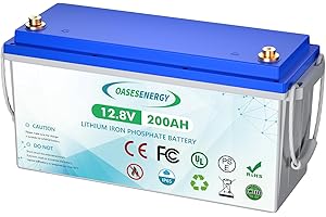OASESENERGY Batterie au Lithium LiFePO4 12V 200Ah, Batterie à décharge Profonde avec BMS 200A, jusqu'à 15000 Cycles, durée de Vie de 10 Ans, pour système Solaire, Camping-Car, Camping, Bateau, Moteur à la traîne