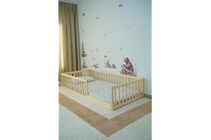 HomeForDreams Toddler Floor Bed H4D-34: Montessori Inspired Design with Slats and Round Rails (120 x 60 cm)