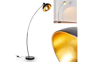 HOFSTEIN Lampa podłogowa Parola, zabytkowa lampa podłogowa z abażurem w kolorze złotym/czarnym z metalu, oprawka E27, lampa łukowa w stylu retro, z przełącznikiem nożnym na kablu, bez żarówki