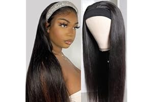 MUABY Straight Headband Wigs for Black Women Bandeau Perruque Femme Naturelle Brésilien Perruque Bandeau Cheveux Humain Perruque Femme Courte Couleur Noire Naturelle 12 Pouce