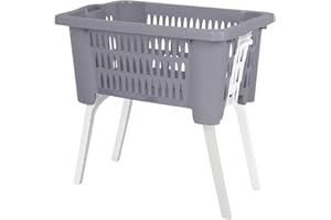 MOJAWO Cesto portabiancheria portatile pieghevole con piedini grigi, 60 x 40 x 28/58 cm