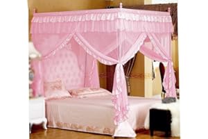 Mengersi Pink Princess 4 Corners Post Bed Curtain Canopy Mosquito Netting (Twin) by