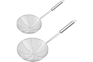 AIERACZY Ecumoire Inox,2 Pièces Araignee Cuisine, Cuillère Écumoire, Passoire Cuisine en Acier Inoxydable, Passoire Louche pour Cuisine pour Cuisine Friture, Nouilles, Alimentaires, Pâtes Spaghetti, Chips