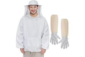 ERMWALR Bee Suit Jacket - Beekeeper Jacket for Men and Women, Hat with Veil - Puncture Resistant Professional Bee Jacket with Beekeeping Gloves Made of Sheepskin (L)