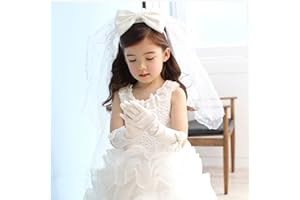 RUIXIB Voile Mariée Enfant Voile Mariage pour Enfant Fille Voile Mariée Déguisement Enfant Voile Enfant Deux Couches Décoré des Perles Artificiels avec Serre-Tête Noeud de Papillon