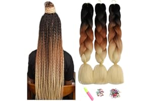 ShowJarlly Treccia Africane Extension 24", Kanekalon Treccia Capelli, Ombre Jumbo Treccia Capelli Fibra treccia di scatola, Per Crochet Twist Intrecciare I Capelli (Nero/Marrone/Bianco Crema)