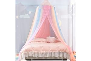 Comtelek Betthimmel Mädchen, Moskitonetz Bett für Doppelbett Einzelbett Regenbogen Betthimmel Mückennetz Feinmaschiges als Moskitoschutz, Himmelbett Vorhänge für Kinderbett Babybett Indoor Outdoor