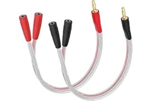 XMSJSIY 4mm Banana Plug Male to Dual Female Splitter 1 to 2 Audio Extension Cable 14AWG HIFI Speaker Cable with 4mm Banana Plugs Gold-Plated Connector Speaker Wire for Stage & Studio Recording - 1Pair