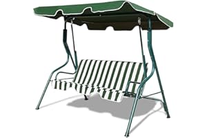 GIANTEX Balancelle de Jardin 3 Places, Balançoire de Jardin Chaise de Jardin Banc de Jardin avec Toit Solaire & Dossier, Chaise à Bascule Banc de Balançoire en Acier Jusqu'à 240 KG de Charge (Vert)
