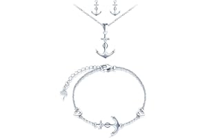 INFINIONLY Collare Pulsera y Pendientes para mujer niña, Juegos de joyas de plata 925, collar pulsera pendientes de ancla, collar pulsera pendientes de ancla símbolo de infinito decorativo, plateado