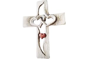 TOPINCN Croce di legno intagliata con cuori intrecciati, croce di legno amore appeso a parete croce di legno intagliato a mano per la decorazione domestica del soggiorno giallo (croce rossa dell'amore)