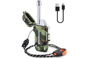 Extremus Blaze 360 Rechargeable Electric Lighters, Dual Arc Lighter, Windproof Plasma Lighter, Waterproof Lighter, Flameless Lighter with Whistle Lanyard for Camping (Army Green Flex)