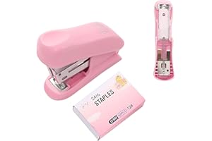 TIAMARAEON Mini Effortless Desktop Staplers Includes Built-in Staple Remover, Cute Stapler Gift for Student and Office Use(Pink)