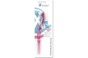 ‎MIRADENT miradent Protho Brush® De Luxe pink transparent Prothesenbürste 1 St. | zwei Größen an Borstenfelder | großer ergonomischer Griff | in zwei Farben erhältlich | ideal auch für unterwegs