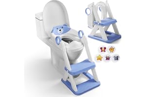 EzyWay Potty Training Seat with Training Stickers, Upgraded Toddler Toilet Seat for Kids Boys & Girls, 2 in 1 Potty Training Toilet for Kids with Splash Guard Anti-Slip Pad Step Stool (Blue)
