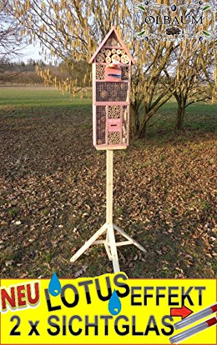 XXL XXL INSEKTENHOTEL MIT TRÄNKE SDV-HOLO-OS und FUTTERPLATZ, mit Spezialoberflächenbeschichtung „LOTUS“, Futterstelle, in hellrot PINK, ROSArot Nisthotel Hoch für Nützlinge im Garten Marienkäfer als Ergänzung zum Meisen Nisthotel Hoch Meisenkasten oder zum Vogelhaus Vogelfutterhaus Futterstation für Vögel Insektenhäuschen – XXL INSEKTENHOTELs - 2