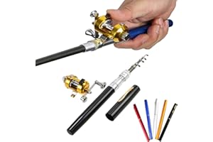 ZXCVB Pocket Size Fishing Rod, Portable Fishing Rod Pen, Collapsible Pocket Fishing Pole, Telescopic Mini Pocket Pen Fishing Rod with Reel Combo Kit, Survival Fishing Kit