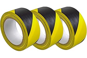 GENERIC 3x PACPLAN 50mm (2") x 33M Hazard Tape Black and Yellow, Premium Heavy Duty, Strong Self Adhesive Floor Marking Tape, Warning Caution Tape, Safety & Social Distancing Barrier Tape