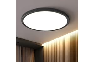 OTREN Lampa sufitowa LED, 48 W, okrągła lampa sufitowa 4800 lm, nowoczesna, płaska, 3000 K, ciepła biel, do łazienki, kuchni, salonu, sypialni, Ø 40 cm, czarna
