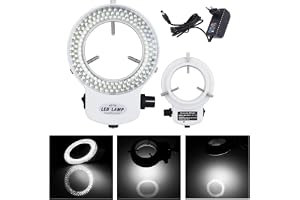 Tiamu 144 LED 6000K stereo ljus miniskope lampring 0–100 % justerbar vit, ringlampa källa belysare för laboratorium stereo mikroskop