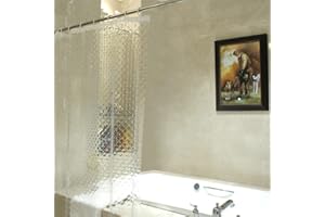 ecooe Cortina de Ducha Translúcido 3D Rómbico 120 x 180 cm, Cortinas de Baño EVA Antimoho, Cortina Ducha Impermeable con 8 Anillos, Cortina Bañera para Ducha o bañera