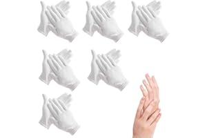 HOKIAMCN 100% Cotton Gloves for Eczema,6 Pairs White Cotton Moisturizing Gloves Over Night Bedtime | Cosmetic Inspection Premium Cloth Quality | Dry Sensitive Irritated Skin Spa Therapy Secure Wristband