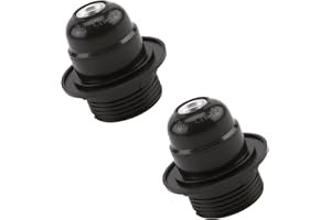 MSMXCS 2PCS Edison Screw ES E27 Lamp Holder,Light Bulb Pendant Socket Deco E27 Screw Lampholder Fitting in Black Ceiling Table Lamp Fittings with 10mm Threaded Entry,Shade Ring,Safety Lock