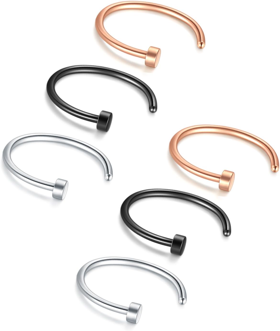 Briana Williams Fake Nariz Anillos Hoop-20G 18G 16G Nariz Aro Anillo 6mm/8mm/10mm/12mm Nariz Piercing Labio Septum Anillo Arete Faux Joyería Piercing del Cuerpo 6 Piezas