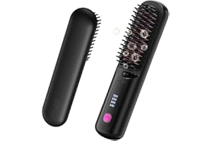 IGEAIIE Numoya Go Brush Pro, Cordless Hair Straightener Brush, Ionic Ceramic Straightening Comb with 4 Heat Settings, LED Display, USB Rechargeable, Portable for Travel & Daily Use, Anti-Frizz Design