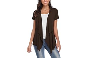 EXCHIC Elegante Manica Corta Cardigan da Donna Drappeggiato Orlo Irregolare Aperto Anteriore Giacca Sportiva Top