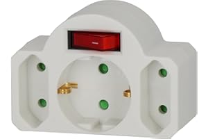 Brennenstuhl Mehrfachsteckdose, Steckdosenadapter 3-Fach mit Schalter (Zwischenstecker bestehend aus 2 x Eurosteckdose & 1 x Schutzkontakt) weiß