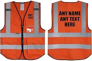 UNIGIFT Texte personnalisé Orange Salzmann 3M. Gilet de Sécurité Haute Visibilité Gilet Multi poches pour Téléphone, carte d’identité Hi-Vis Gilet 3M Ruban Réfléchissant Haute visibilité