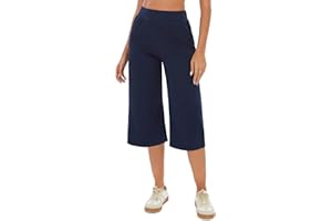 Crewhpo Pantalones Chándal Mujer 3/4 Capri Pantalón Verano Pantalones Deportivos con Bolsillos Cintura Alta Elástica Pantalon para Yoga Fitness Correr Jogging