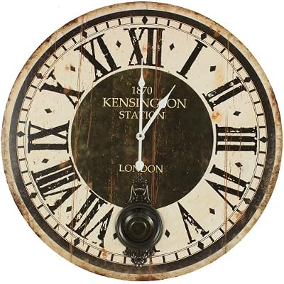 Décoration d'Autrefois HORLOGE ANCIENNE BALANCIER 1870 KESINGTON STATION LONDON 58CM