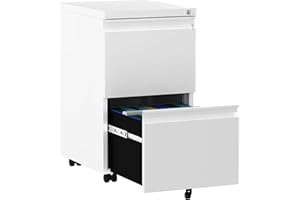‎YITAHOME YITAHOME Rollcontainer mit Abschließbar 2 Schubladen, Mobiler Aktenschrank mit Rollen für A4, Legal, Letter, Metall Büroschrank für Home-Office, Hängeregistratur, Weiß, 51 x 39 x 71cm