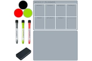 SIMPLESPHERE Planificador semanal nevera. 2x pcs Pizarra magnética calendario Agenda nevera minimalista gris con imán. Weekly planner frigorífico. Planeador Semanal + pizarra vacía. 3 Colores + Borrador