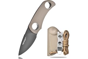 TONIFE Runer Feststehendes Neck Knife mit Scheide und Lanyard 4,7cm Full Tang-Klinge EDC Messer Neck Knife für Outdoor (Warmer Sand+Gary Titan)