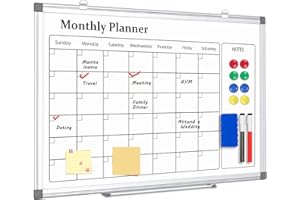 QUEENLINK Whiteboard Monthly Calendar for Wall, 40x60cm Aluminium Frame Dry Erase White Board, Monthly Planner Message Schedule Wall Notice Board with Pen Tray for Home Office