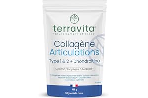 Collagène Articulations en Poudre | Peptides de Collagène Marin Peptan® & Cartidyss® Types 1 et 2 + Chondroïtine Chondro’Sea® + Vitamine C | 30 Jours de Cure | Made in France | Terravita